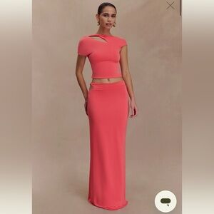 Meshki Haven
Slinky Twist Midi Skirt & top  - Coral